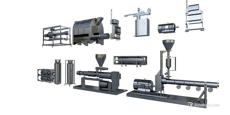 Various Types of Industrial Equipment Including Processing Machinery and Mechanical Devices 3d model 