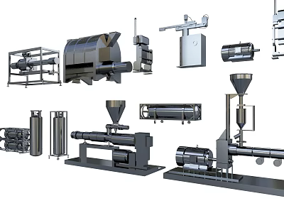 Various Types of Industrial Equipment Including Processing Machinery and Mechanical Devices 3d model