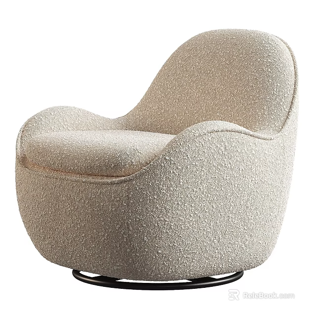 Comfortable Beige Plush Fabric Single Sofa with Rounded Design and Swivel Base 3d model 