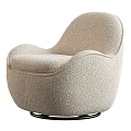 Comfortable Beige Plush Fabric Single Sofa with Rounded Design and Swivel Base