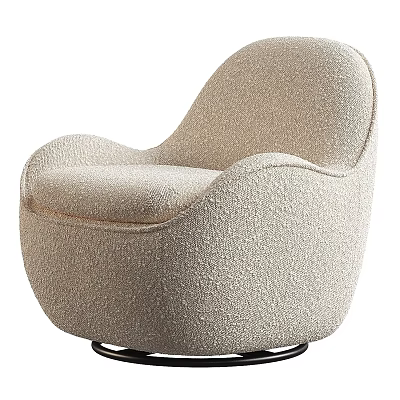 Comfortable Beige Plush Fabric Single Sofa with Rounded Design and Swivel Base 3d model