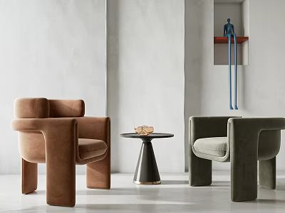 Modern Casual Sofa Set with Brown Green Velvet Upholstered Chairs and Round Side Table 3d model