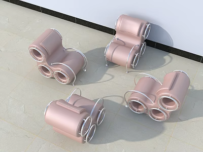 Modern Pink Leisure Chairs With Metal Frame And Round Design Elements 3d model