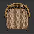Stylish Rattan Leisure Chair with Yellow Frame and Pink Checkered Comfortable Cushion
