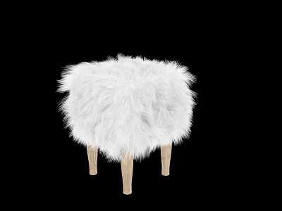 White Fluffy Stool With Wooden Legs Soft Cozy Home Decor Furniture 3d model