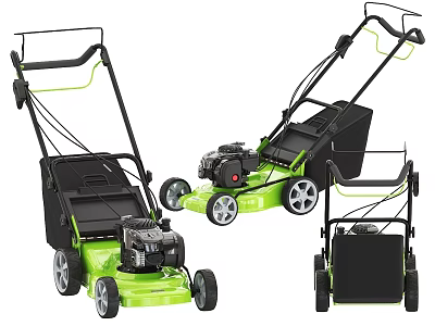 Green Agricultural Equipment Lawn Mowers With Engine Wheels And Grass Collection Box 3d model