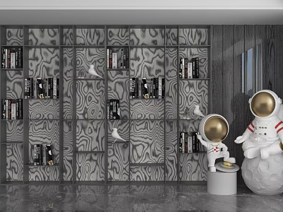 Modern Geometric Pattern Wall Shelving Unit With Books And Decorative Ornaments 3d model