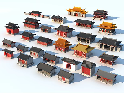 Ancient Chinese Architecture Models With Diverse Traditional Roof Styles And Designs 3d model