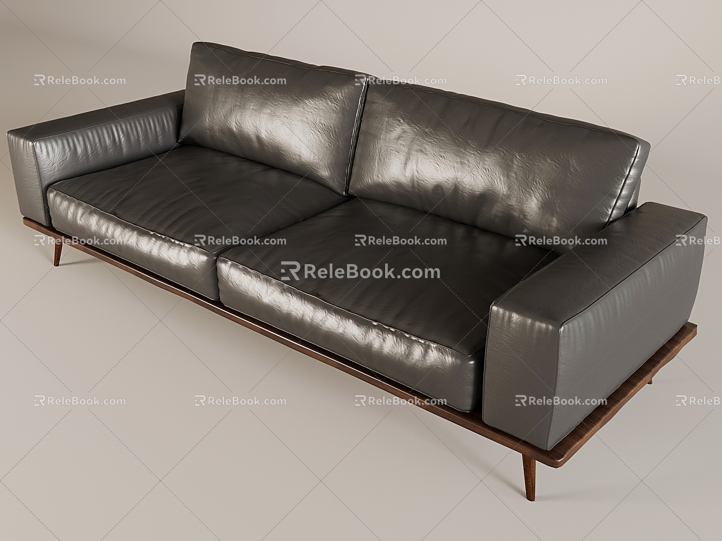 Antique Two-Person Sofa Leather Leather Two-Person Sofa Solid Wood Bean Curd Block Sofa 3d model