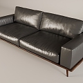 Antique Two-Person Sofa Leather Leather Two-Person Sofa Solid Wood Bean Curd Block Sofa 3d model