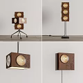 Modern Floor Lamp With Wooden Panels And Rolling Base 3d model