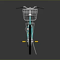 Turquoise Classic Style Bicycle with White Basket and Black Seat on Gray Background