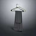 Simple Plastic Hanger Holding Gray Pants And Folded Cloth On Gray Background 3d model