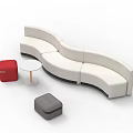 Curved White Sofa Coffee Table Set With Round Table And Red Gray Ottomans 3d model