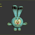 Cute Blue Cartoon Rabbit 3D Model With Big Ears Smiling Face And Open Arms