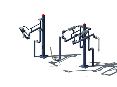 Industrial Pipe Systems With Metal Frames Red Top Caps And Control Valves 3d model
