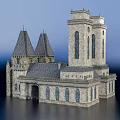 Ancient Stone Architecture With Pointed Towers Tall Windows And Arched Entrance