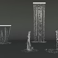 Garden Decorative Water Features Featuring Various Forms of Water Curtains Columns Splashes in Wireframe Design