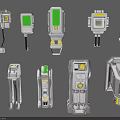 Various Types of Hardware Tools With Modern Gray Green Design And Digital Display Elements