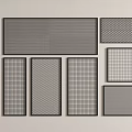 Various Shapes Of Railings With Grid Patterns And Black Rectangular Frames On Gray Background 3d model