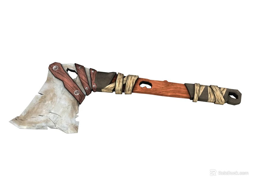 Rustic Weapon Axe Design With Wooden Handle Metal Blade And Rope Wrapping Detail 3d model 