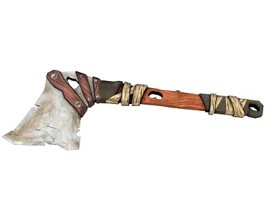 Rustic Weapon Axe Design With Wooden Handle Metal Blade And Rope Wrapping Detail 3d model