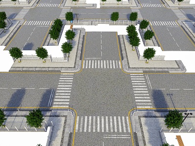 Modern Intersection Road Highway Intersection Traffic Signal Sidewalk Road Pedestrian Street Road Sidewalk 3d model