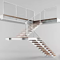 Modern Interior Staircase Design With Glass Railing And Wooden Steps 3d model