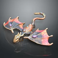 Intricate Dragon Ornament With Organ Details And Fur Like Texture On Red Orange Metallic Wings