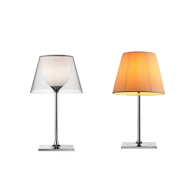 Modern Table Lamps with White Transparent Orange Pleated Shades Silver Metal Poles Square Bases 3d model