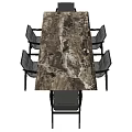 Modern Dining Table And Chair Set With Marble Top Black Frame Gray Upholstery