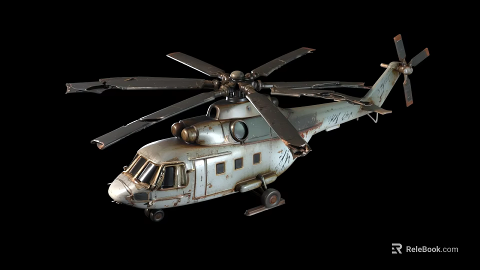 Vintage Metal Helicopter Model With Aged Finish And Classic Rotor Design 3d model 