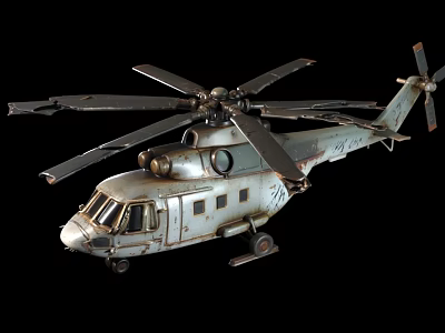 Vintage Metal Helicopter Model With Aged Finish And Classic Rotor Design 3d model