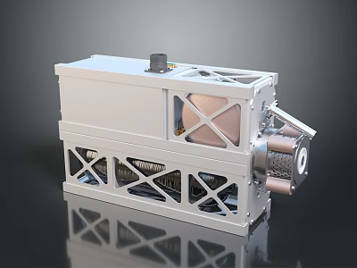 Industrial Mechanical Equipment With Gray Casing Metal Frame Ventilation Grilles And Pipes 3d model