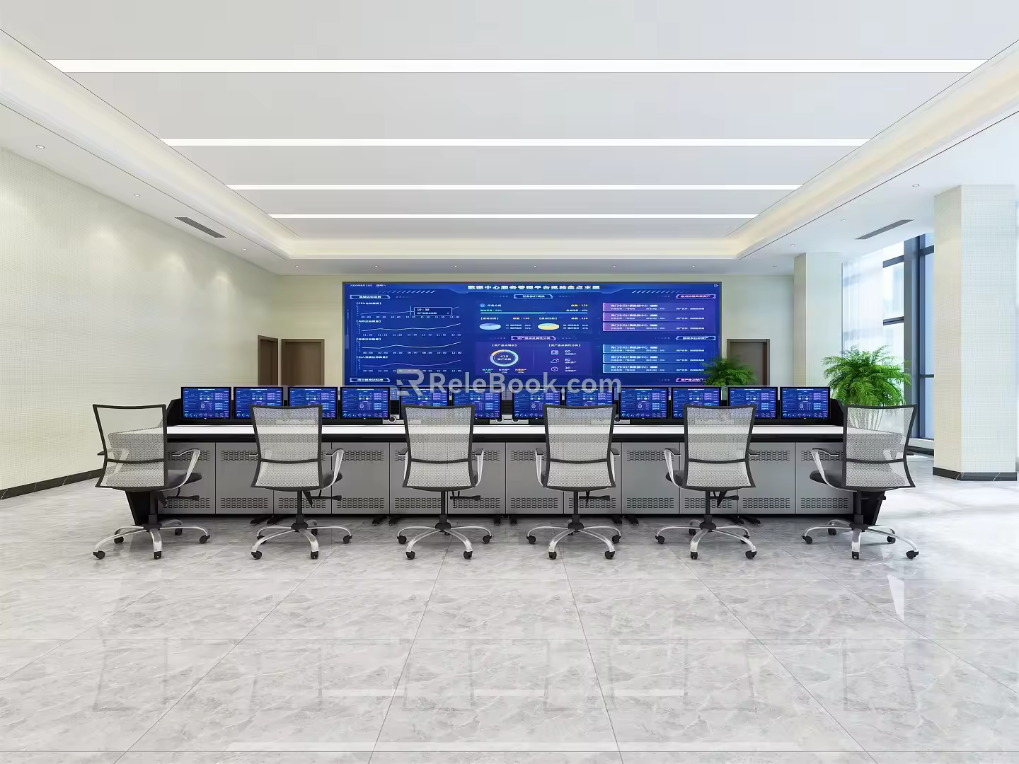 Modern monitoring room Monitoring center Command center Control room Monitoring hall Command room 3d model