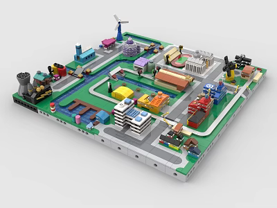 Building Blocks Constructed Urban Scene With Various Buildings Roads And Green Areas 3d model