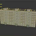 Multi Storey Apartment Building with Light Green Exterior White Frames Balconies Gray Roof and Entrance