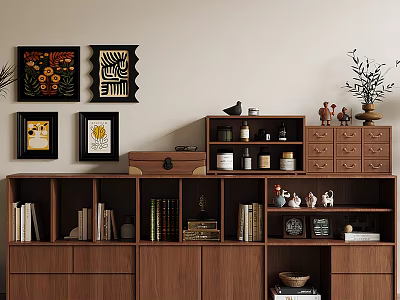 Modern Entryway Console Cabinet And Side Cabinet With Storage Drawers And Decor Items 3d model