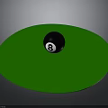 Green Circular Billiard Table Surface With Black 8 Ball Centered On Top