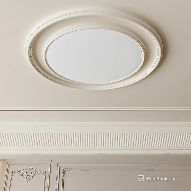Modern Circular Ceiling Light With Decorative Frame On White Ceiling And Minimalist Design 3d model