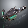 Futuristic Mechanical Weapon With Multi Barrel Design And Green Energy Component 3d model