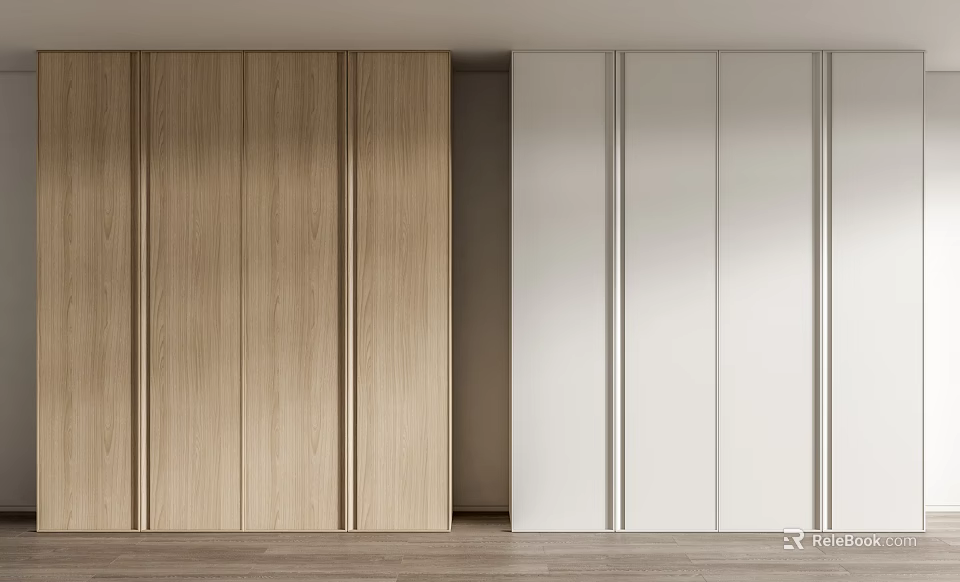Modern Minimalist Wardrobe Design With Wooden And White Panel Doors Interior 3d model 
