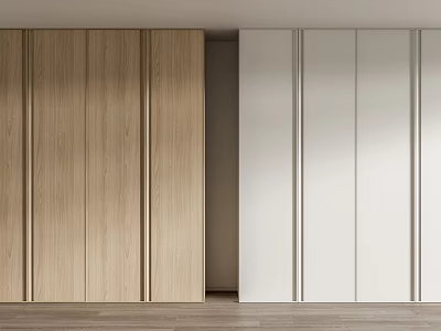 Modern Minimalist Wardrobe Design With Wooden And White Panel Doors Interior 3d model