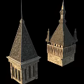 Ancient Architecture Historic Towers With Pointed Roofs Stone Walls And Wooden Details