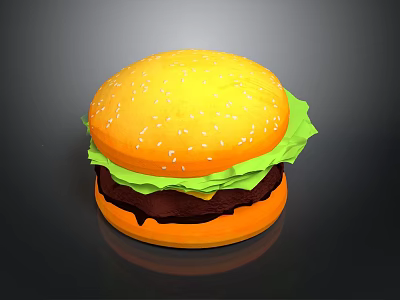 Delicious Hamburger With Yellow Sesame Bun Green Lettuce And Beef Patty 3d model