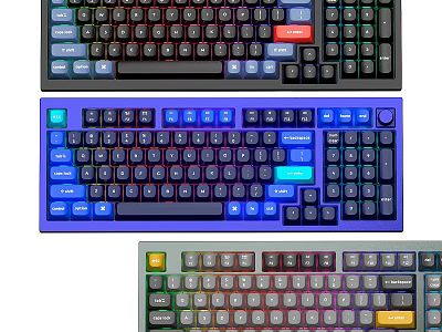 Three Mechanical Keyboards With RGB Backlight Colorful Keycaps And Ergonomic Design 3d model