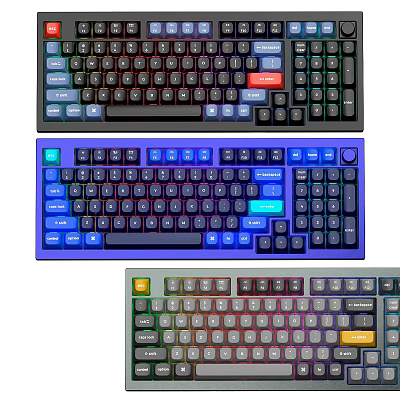 Three Mechanical Keyboards With RGB Backlight Colorful Keycaps And Ergonomic Design 3d model