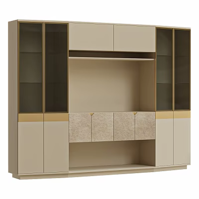 Stylish Home Storage Cabinet With Modern Design Glass Doors And Marble Panels 3d model
