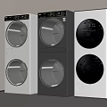 Modern Stackable Washing Machines with Transparent Circular Doors and White Black Colors