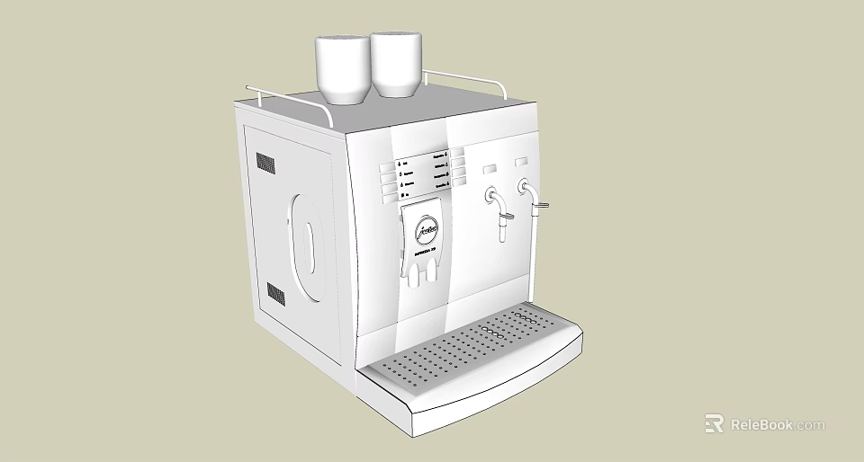 White Daily Use Coffee Machine With Two Cups On Top Control Panel And Drip Tray 3d model 